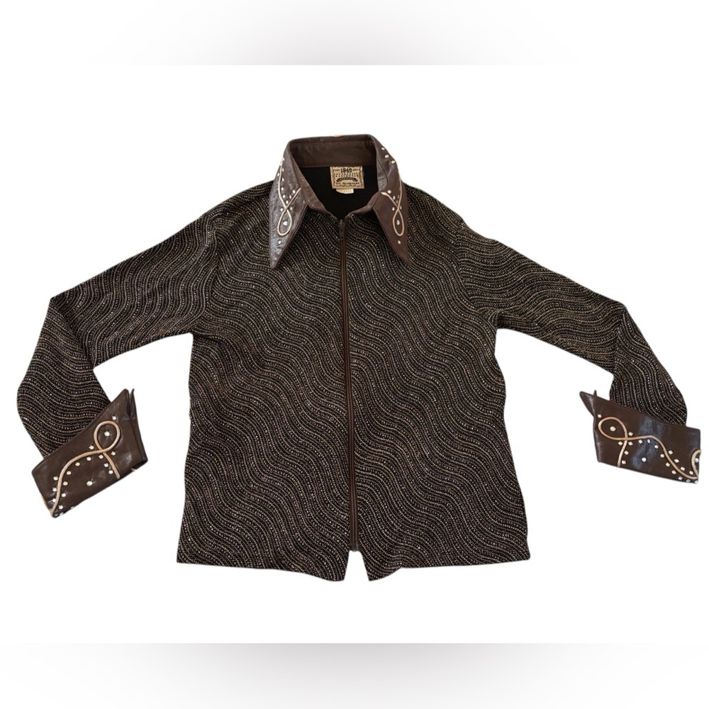 Vintage 90s 1849 Ranchwear Western Zip Jacket Brown Studded Rodeo Womens L